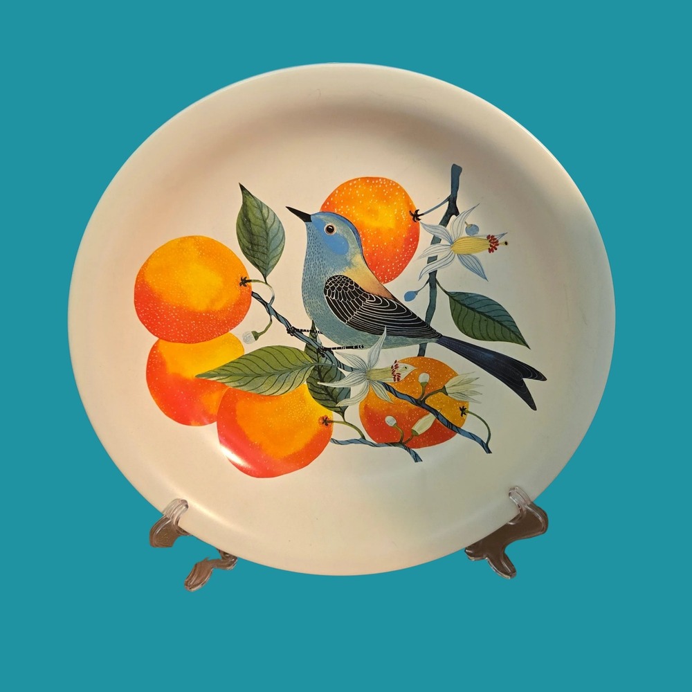 Hallmark Geninne Zlatkis' Blue Bird and Oranges Art Ceramic Serving Bowl MCM